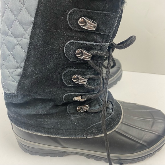 Khombu Nordic 2 Black Gray Winter Snow Tall Boots Lace-up Faux Fur Suede Size 7 - Picture 9 of 14